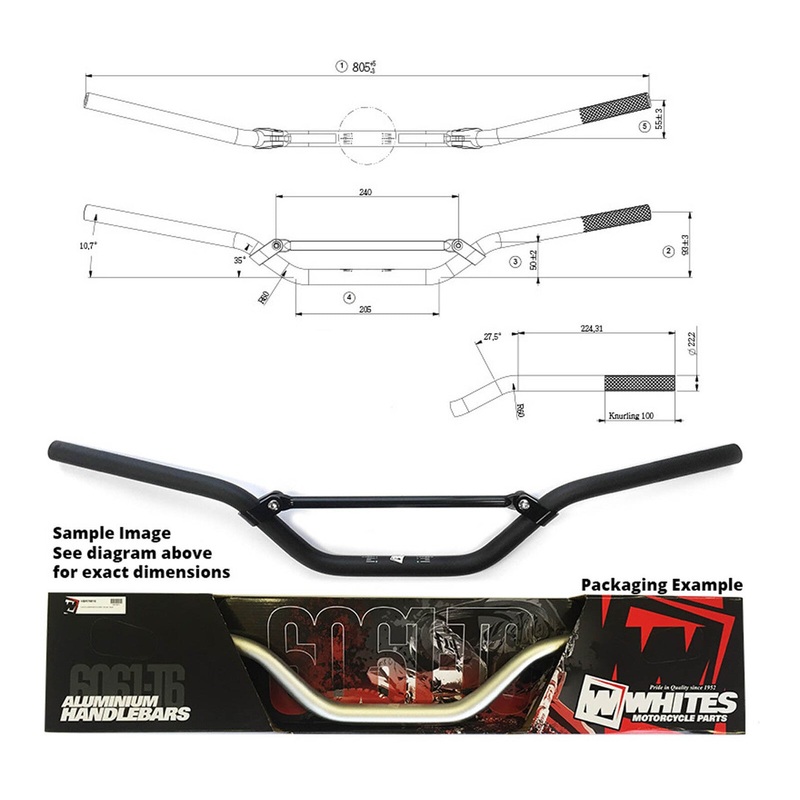Whites Handlebars Alloy 6061 7/8″ (22.2mm) KX/KXF/RMZ Black