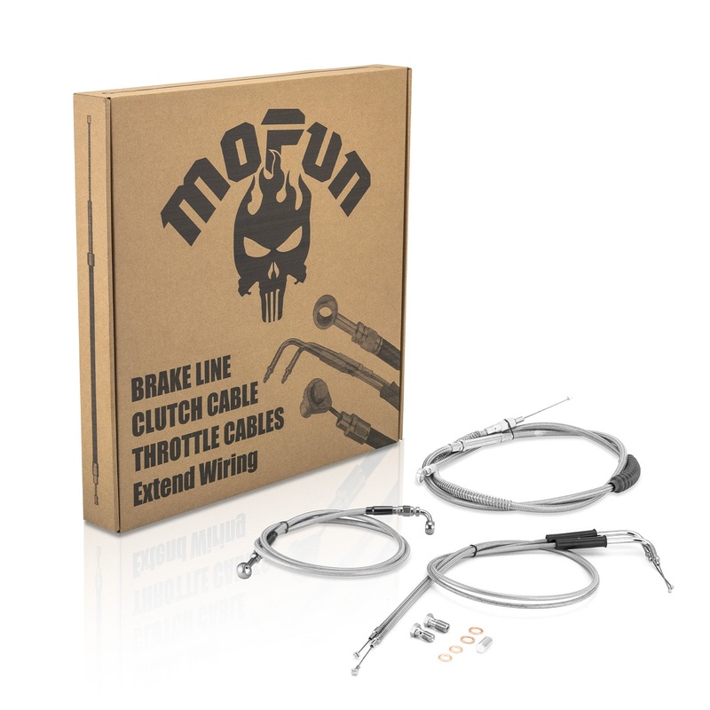 Extended Length Non-ABS Hydraulic Front Brake Line, Clutch Cable, Throttle and Idle Cable Kit for 2000-2006 Harley Softail Night Train/Softail Classic On 12″-14″ Handlebar