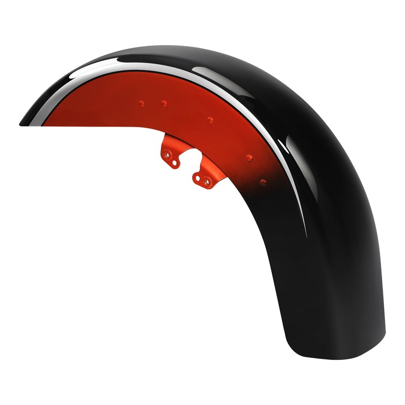 HR3 Sunset Orange / Sunset Black Fade Motorcycle 18″ Wide Tire Front Mudguard Fender For Harley Touring Models 2014-2023