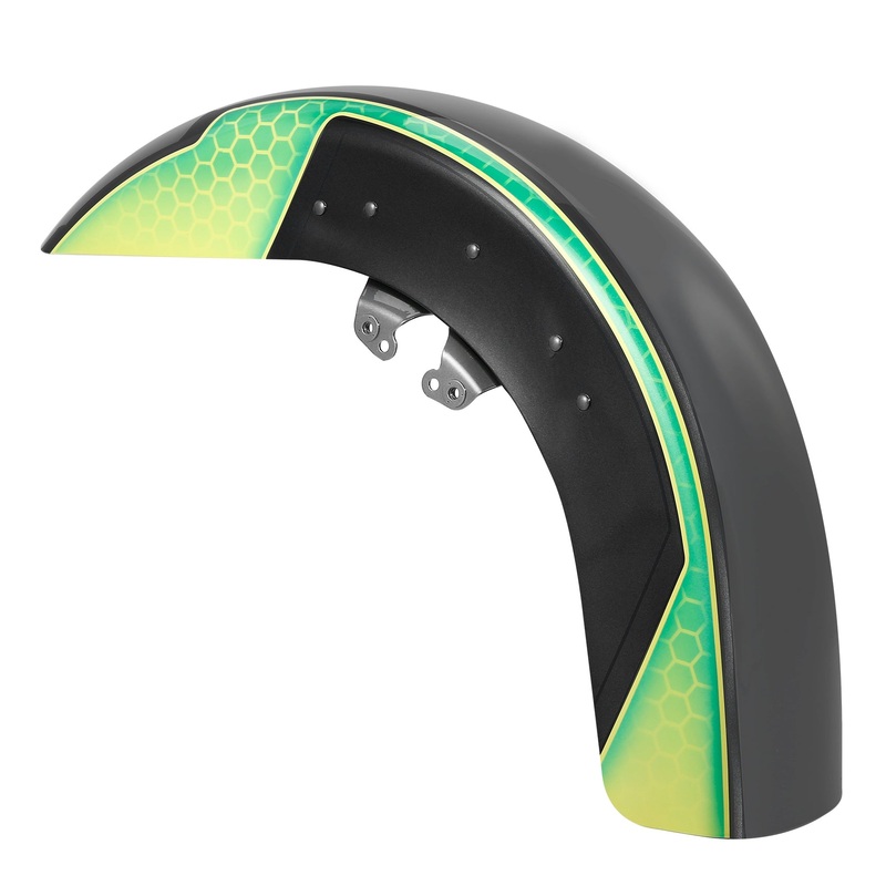 HR3 Apple Green / Gunship Gray Motorcycle 18″ Wide Tire Front Mudguard Fender For Harley Touring Models 2014-2023