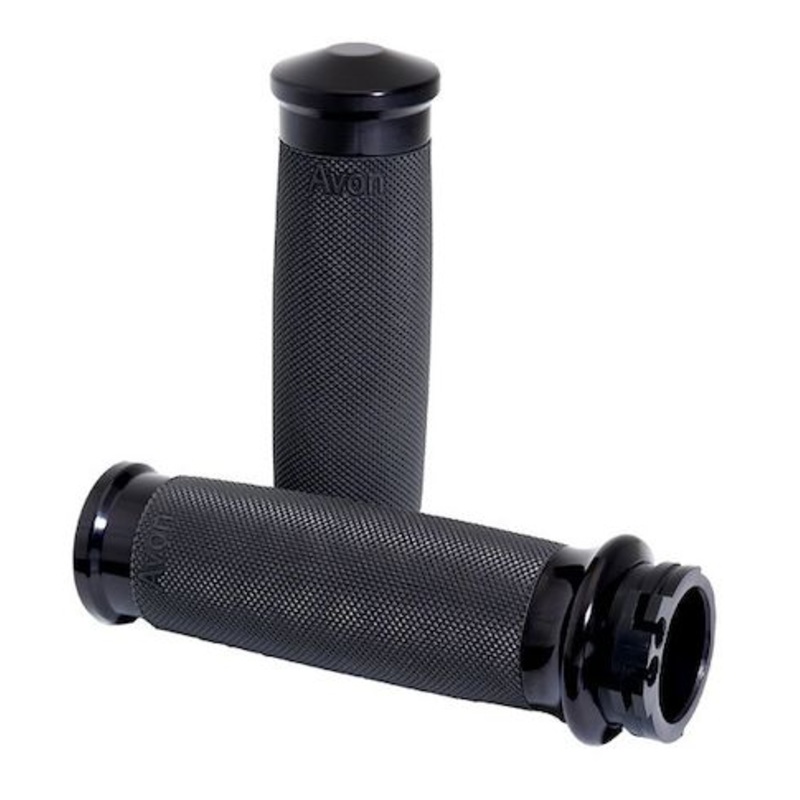 Avon Custom Contour 1″ Black Grips fits Harley single or dual exterior throttle cables