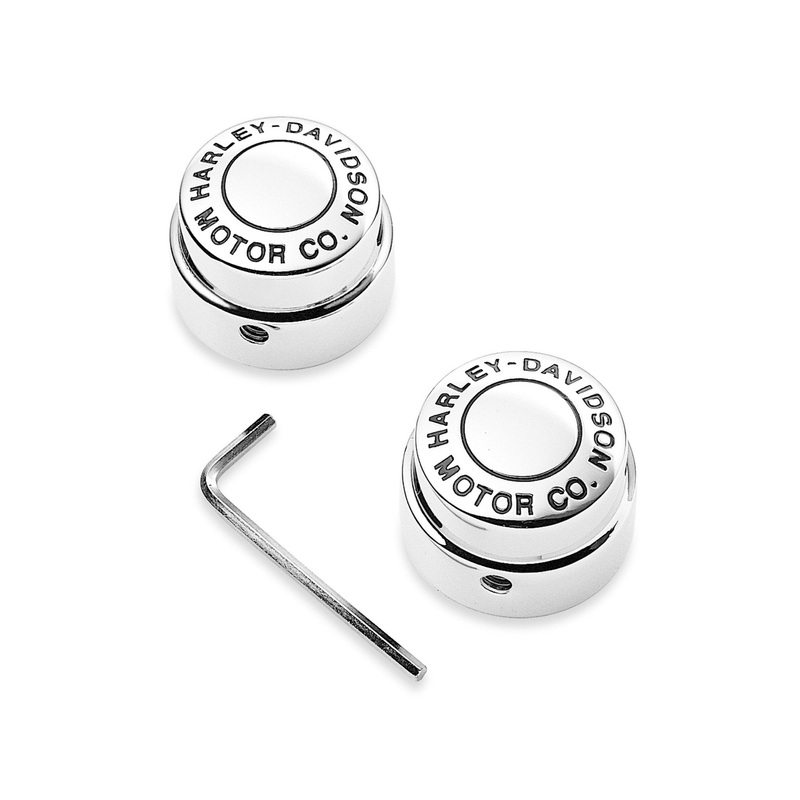 Harley Davidson 43864-96 Motor Co. Front Axle Nut Cover Kit AXLE NUT COVER, CHROME H-D, FRONT
