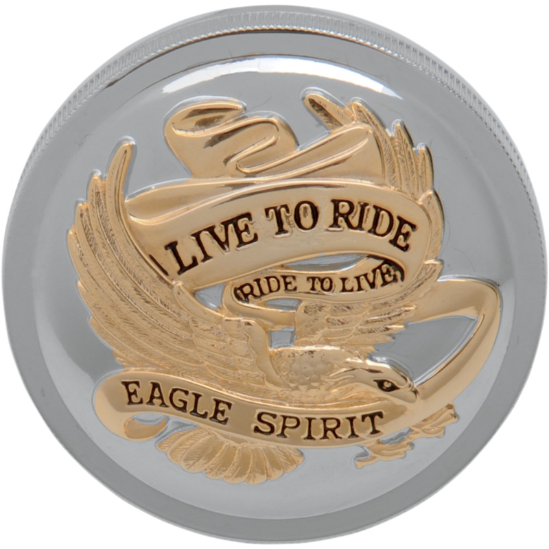 “Live to Ride” Gas Cap – Vented – Chrome with Gold