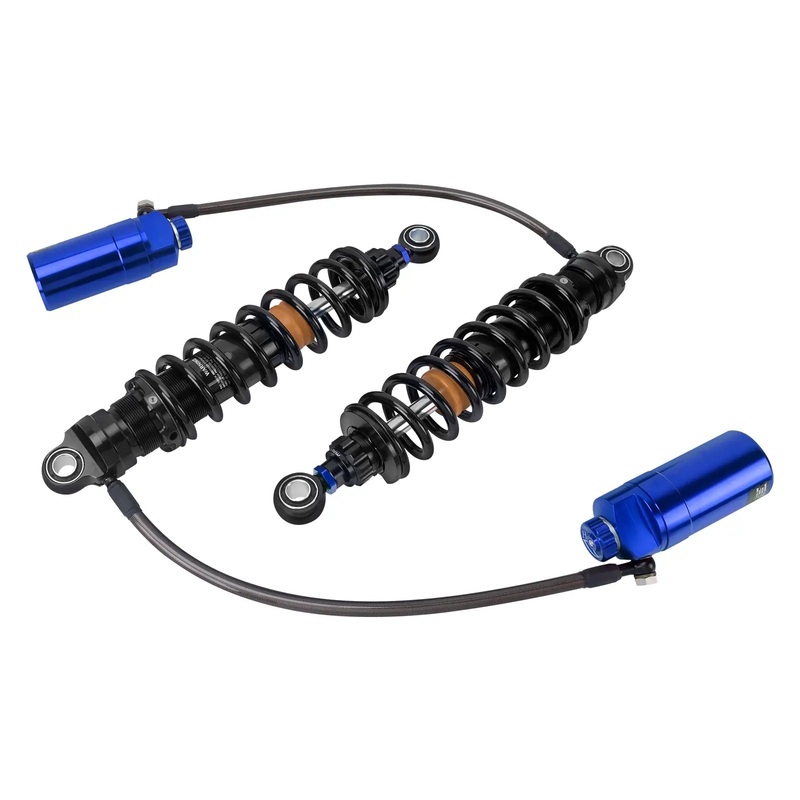 Motorcycle Remote Rear Shocks Absorbers Suspension Blue Reservoir For Harley Touring 14-’25