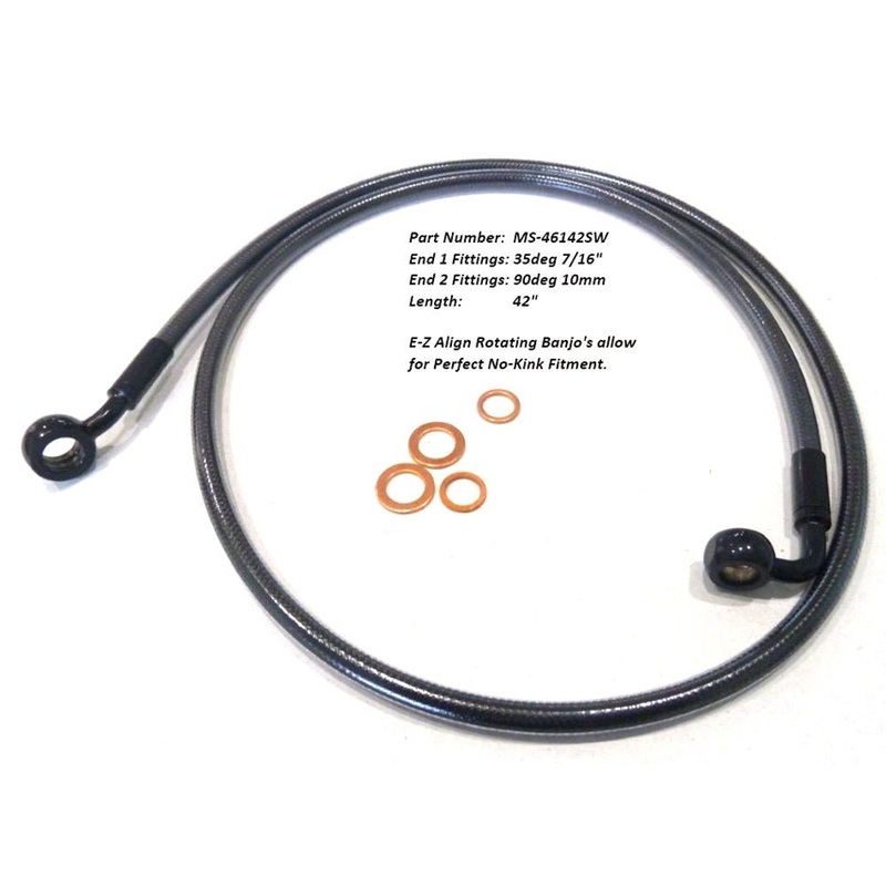 42in. E-Z Align Front Brake Line with 7/16in. x 35 Degree Banjo – Black Pearl.
