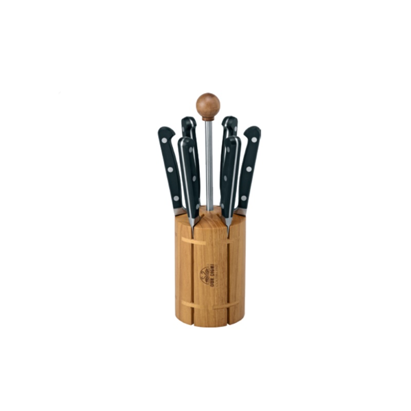 DUE CIGNI WOOD HOLDER 6PC STEAK SERRATED