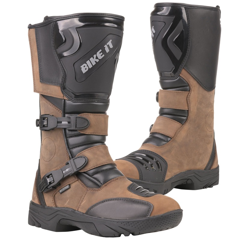 Bike It ‘Triple-Black’ Motorcycle Adventure Boots (Brown) – UK8 / EUR42