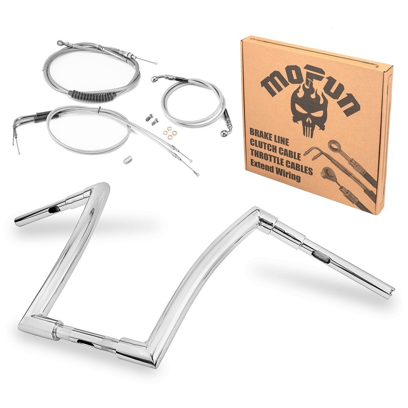 Harley Softail Deluxe/Fat Boy/Rocker Chrome 12″ Monkey Bagger Bar Handlebar with Non-ABS Cable Kit
