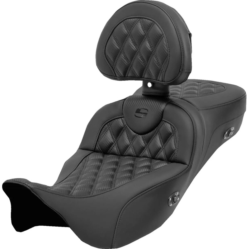 Saddlemen Roadsofa Black Stitching / Lattice Stitched Extended Reach Heated Seat With Backrest Black
