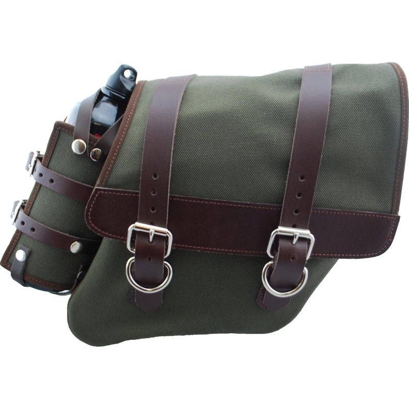 La Rosa Design Canvas Solo Right Side Bag With Fuel Bottle Strut Mount Brown Army Green