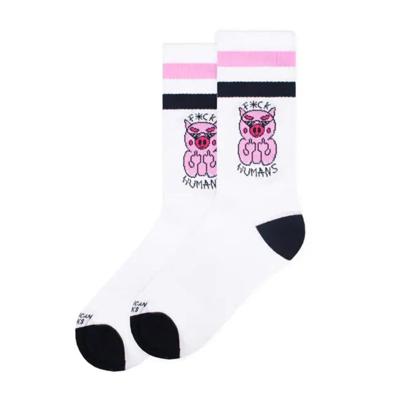 American Socks Mid High F**k Humans Socks Pink / Black Stripes