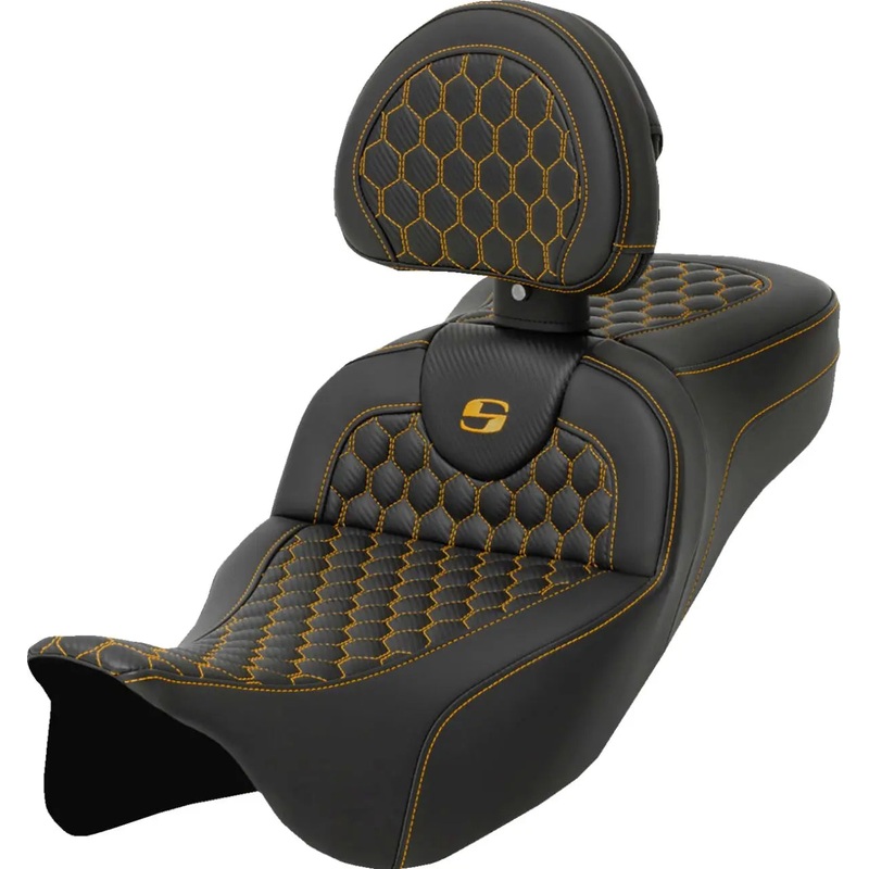 Saddlemen Honeycomb Roadsofa Gold Stitching Seat With Backrest Black / Gold