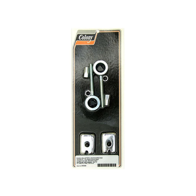 Rear Axle Adjusting Kit – Chrome. Fits FX & FL 1973-1984, Sportster 1979-1992, FXR 1982-1994 & FXST 1984-1985.