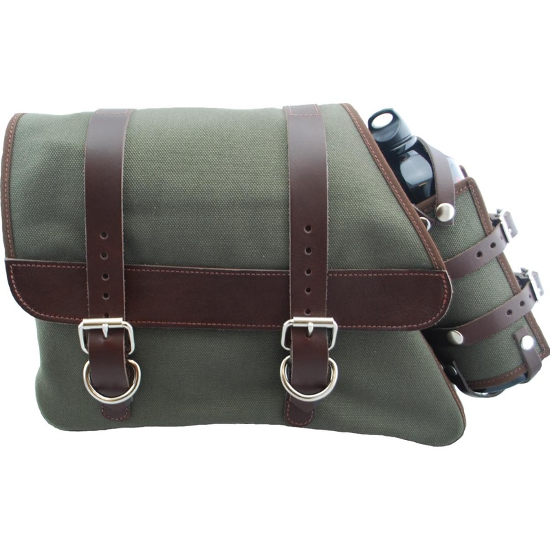 La Rosa Design Canvas Solo Left Side Bag With Fuel Bottle Strut Mount Brown Army Green