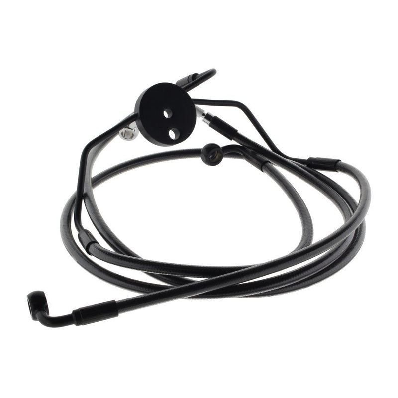 Lower Front Brake Line Assembley with T-Piece – Black Pearl. Fits Touring 2008-2013 with ABS & Dual Front Calipers.