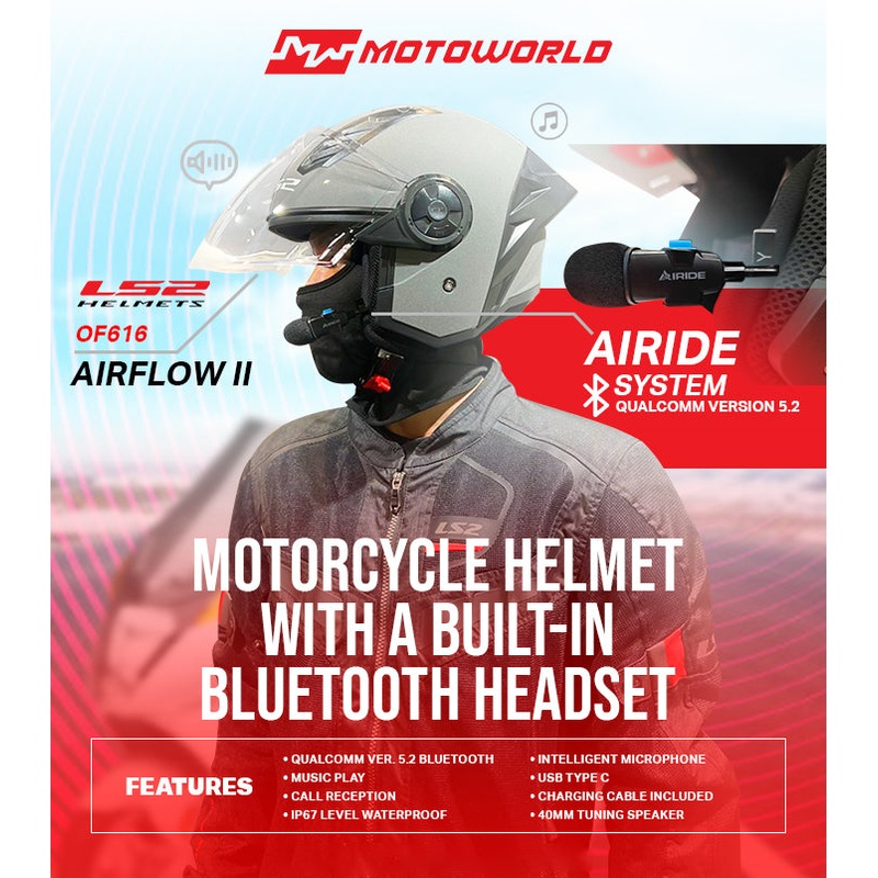 LS2 OF616 AIRFLOW II OPEN FACE HELMET w/ BLUETOOTH AIRIDE