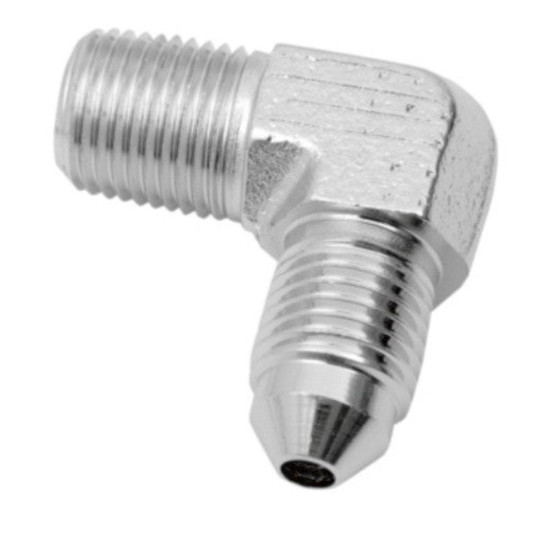 Chrome Steel Brake Line Fitting -3 X 1/8″ NPT Male – 90 Degree