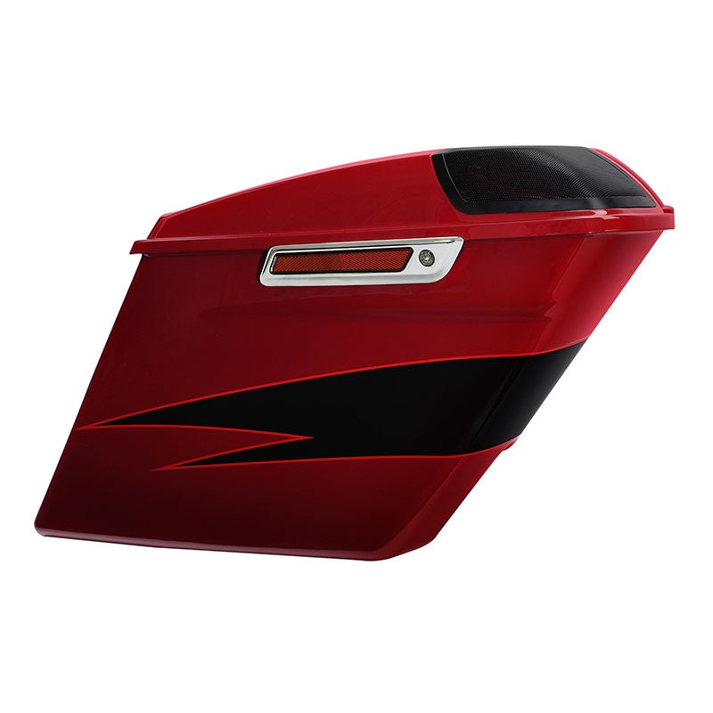 HR3 Starfire Black / Atomic Red 5″ Stretched Extended Saddlebags with Speaker Lids For Harley Touring 2014-2023