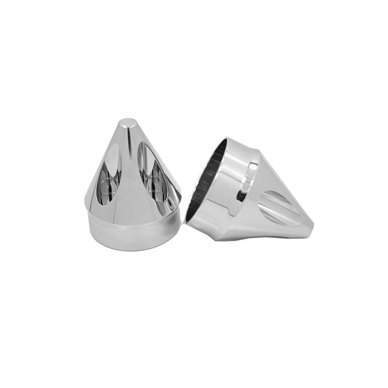 Spike Front Axle Caps – Chrome. Fits Softail, Dyna, Touring & Sportster with 3/4in. Axle.