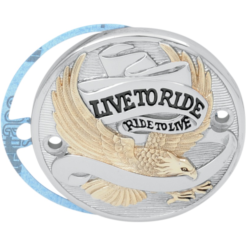Live To Ride Points Cover – Chrome/Gold/Black – 70-99 Big Twin, 04-22 Sportster