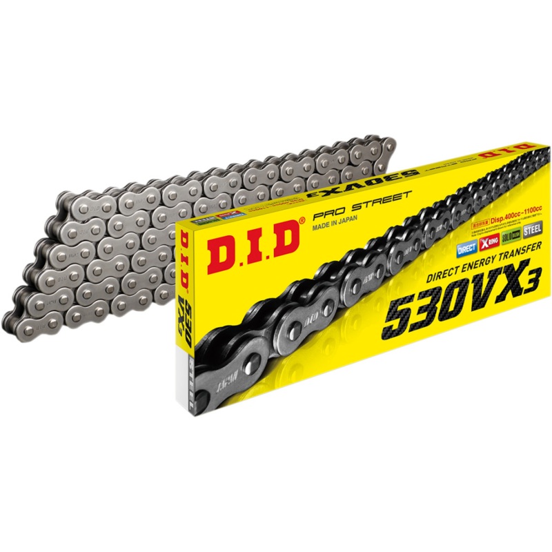 D.I.D. 530 VX3 High-Performance Motorcycle Chain – 118 Links – Natural