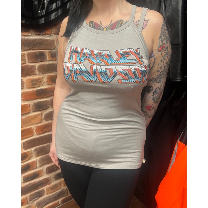 Harley Davidson ‘All It Takes’ Sparkle Round Neck Ladies Vest HT4849SIL