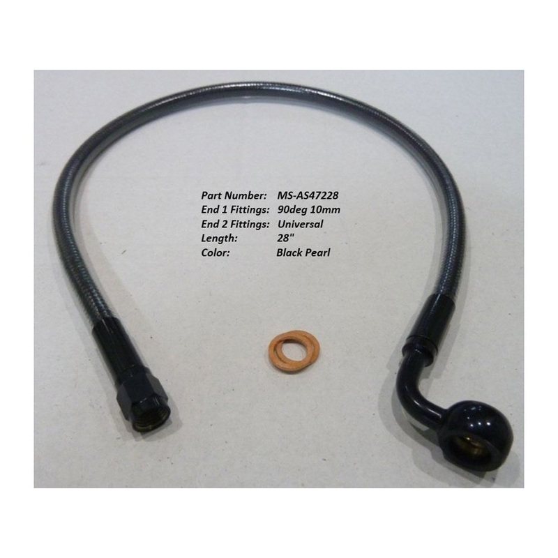 28in. Upper Front Brake Line: 10mm x 90 Degree Banjo – Black.