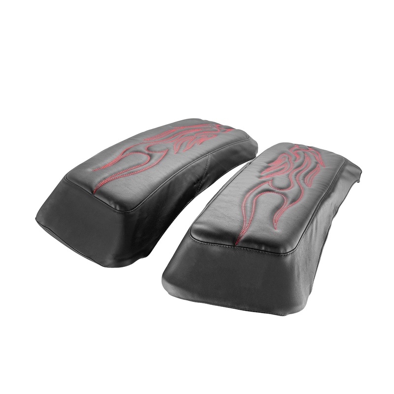 1993-2013 Harley Touring Microfiber Leather Red Flame Saddlebag Lid Covers
