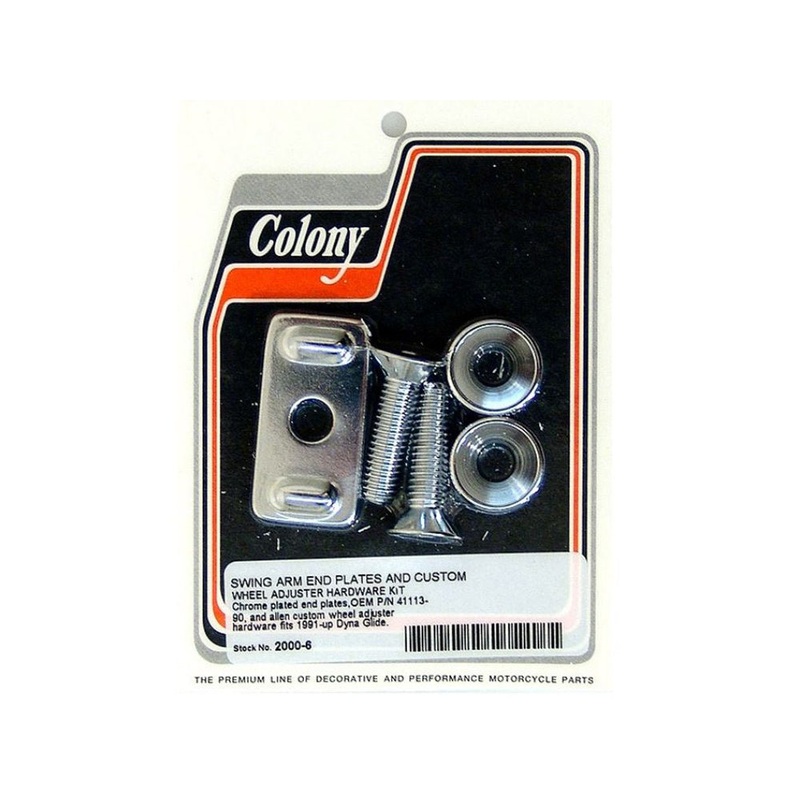 Axle Adjusting Kit with Swing Arm End Plates & Wheel Adjuster Hardware – Chrome.