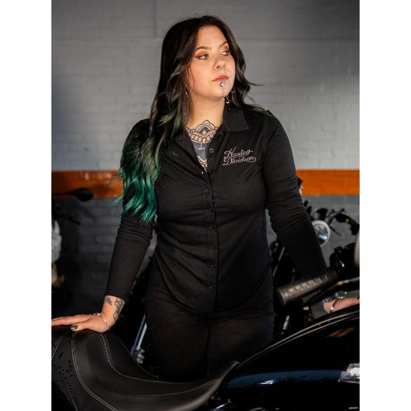 Genuine Harley-Davidson Ladies Long-sleeve Knit Top Black 96257-24VW