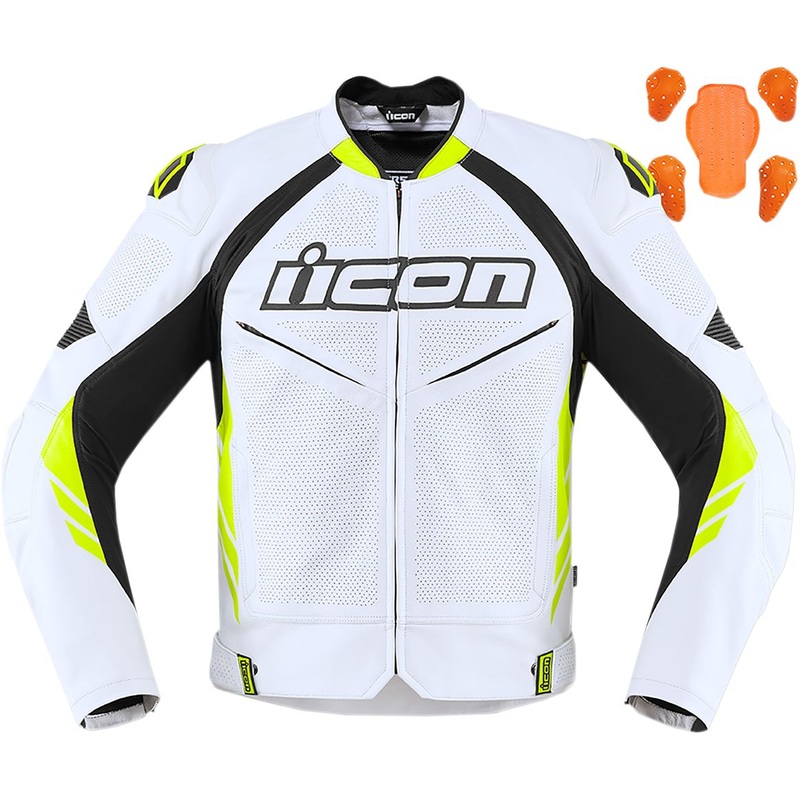 Icon Hypersport 2 Prime Leather Jacket White / Hi-Viz Yellow