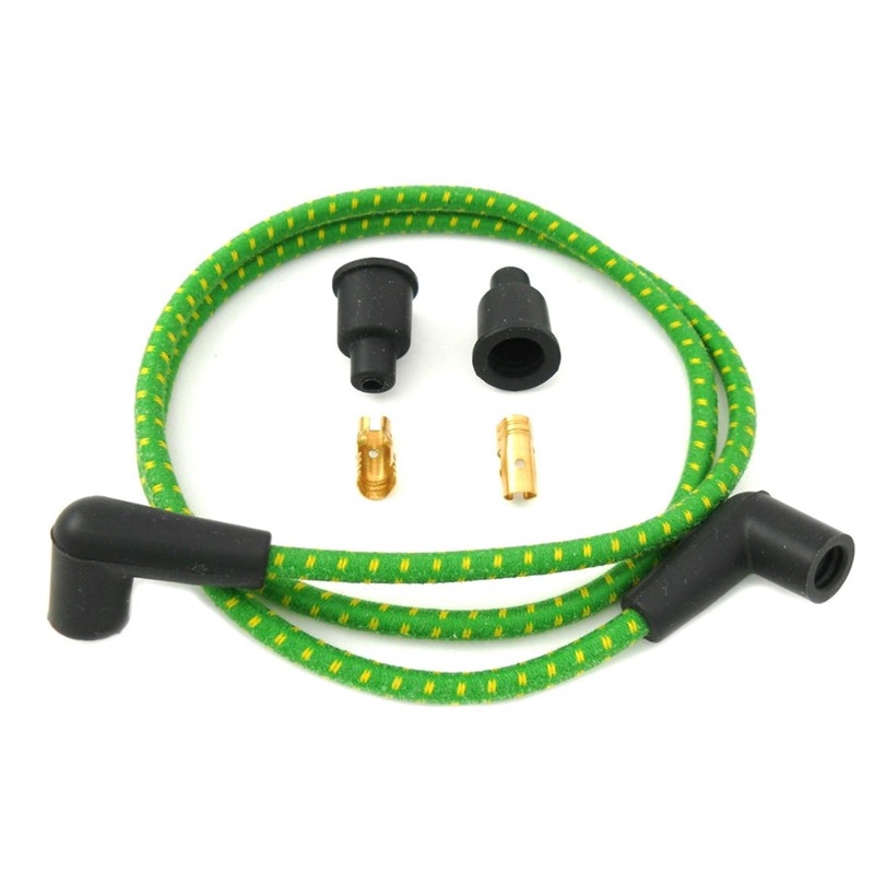 Cloth Braded Spark Plug Wire Kit 7mm – Green w/Yellow Tracer
