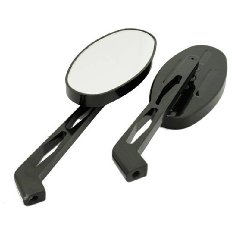 Black Classic Oval Billet Mirrors – Short Stem for H-D