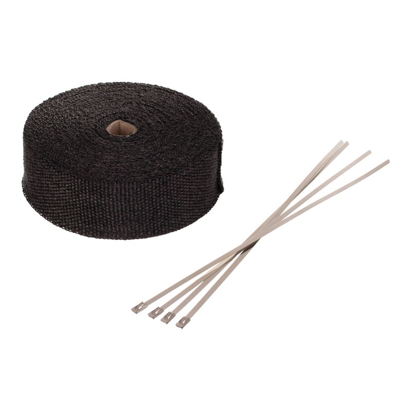 WHITES EXHAUST WRAP BLACK 50mm (15m ROLL) – WITH 4 S/S TIES