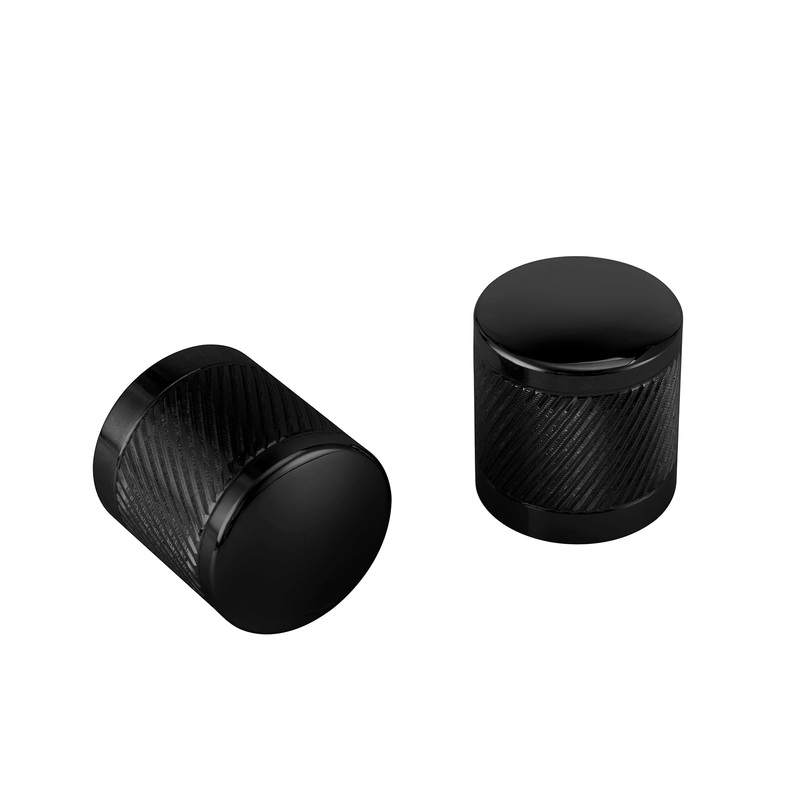 1994-2025 Harley Touring Softail Dyna 2Pcs Gloss Black Knurling of Beveled Cuts Short Docking Hardware Covers