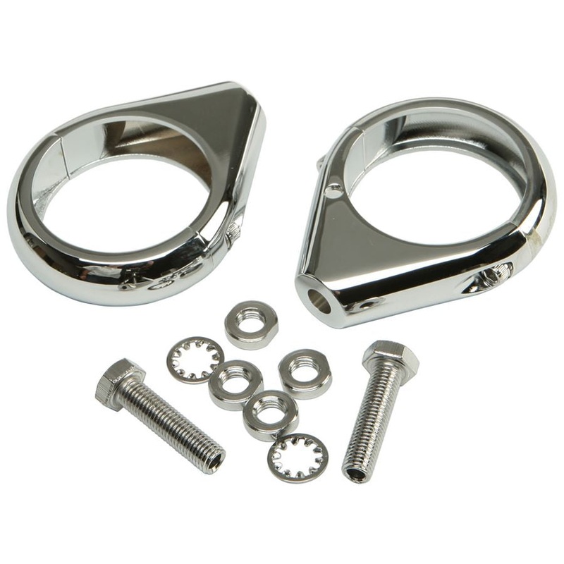 Clamp on Turn Signal Mounts – 49mm forks – Chrome