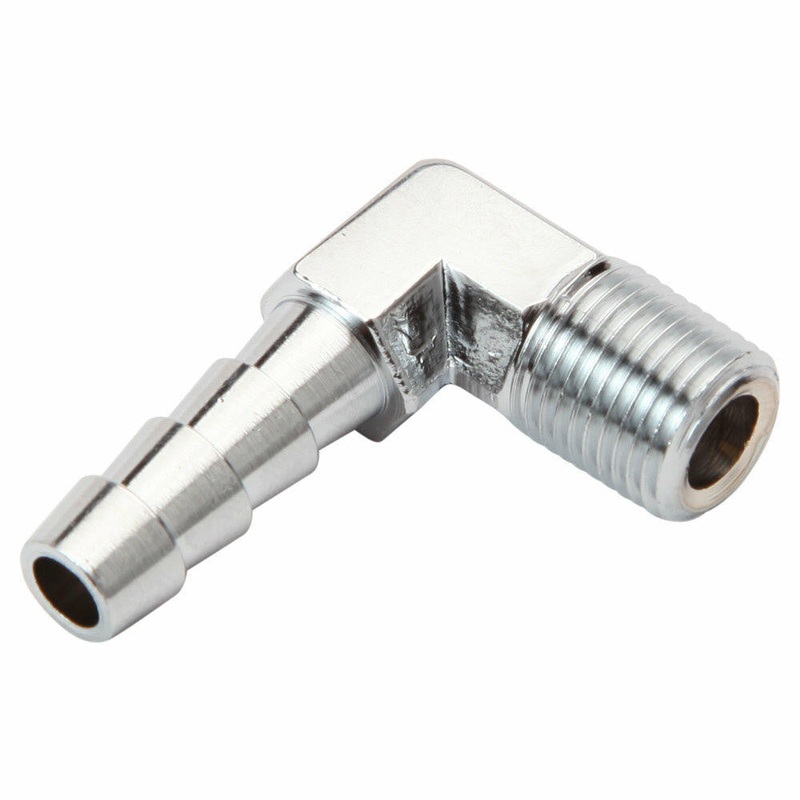 90 Deg 1/8 NPT x 1/4″ Hose Barb Fitting – Chrome