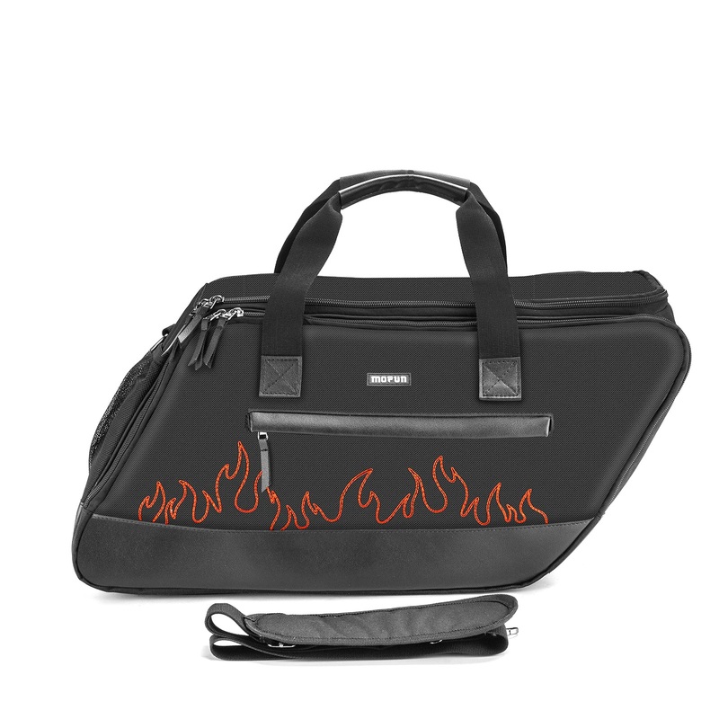 Black Oxford + Leather Orange Flame Saddlebag Liners Bag w/ Tool Pockets for 1993-2025 Harley Touring Hard Saddlebag