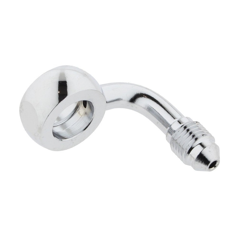 Chrome 7/16in. ID, 90 Degree Banjo – Male #3 End.