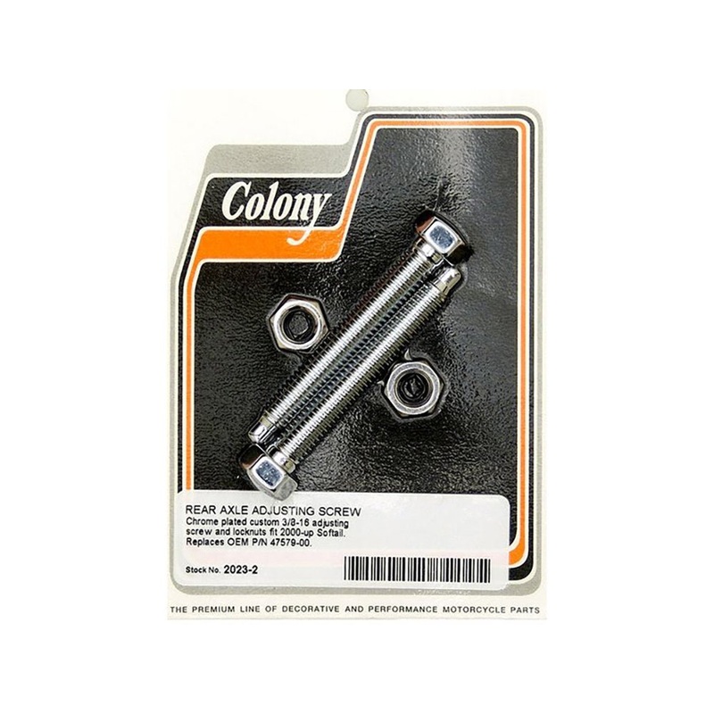 Rear Axle Adjusting Kit with Dome Adjuster Bolts & Nuts – Chrome. Fits Softail 2000-2007.